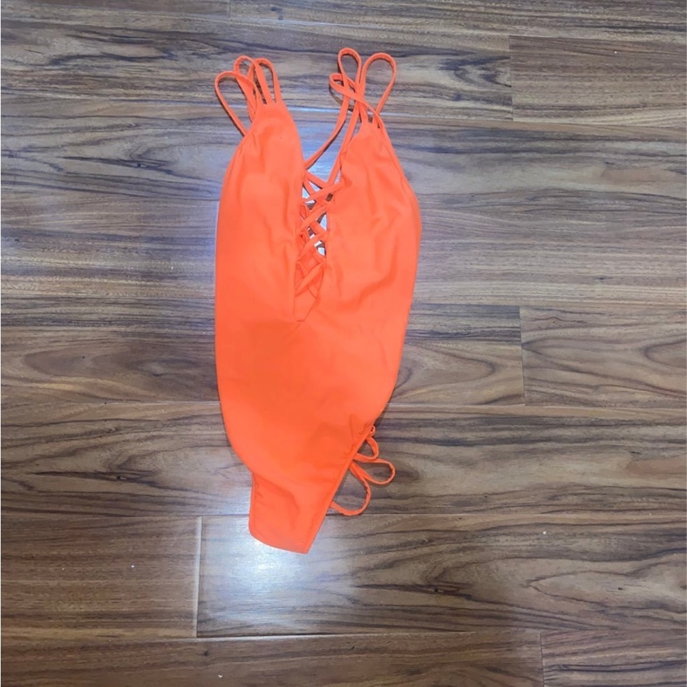 Bright Orange Strappy One-Piece Swimsuit
